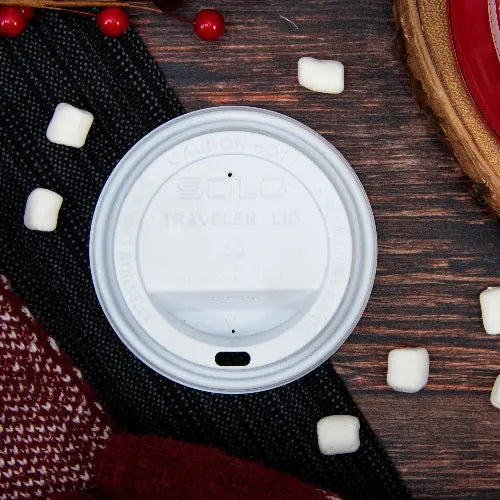 Dart Solo 10-24 oz. White PS Plastic Traveler® Dome Cup Lid - Sleeve of 100 - #TLP316-0007