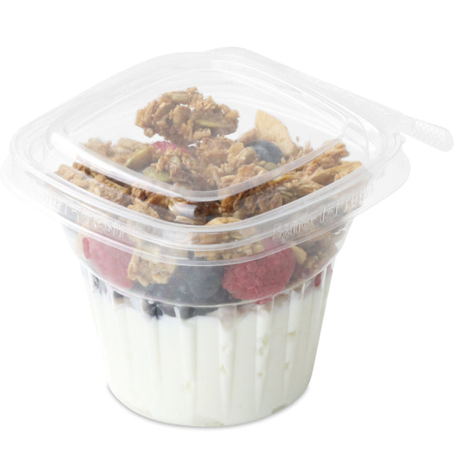 Safe-T-Fresh 12 oz. Tamper Evident Clamshell Square Top Cup with Round Base - #TS12CCQ