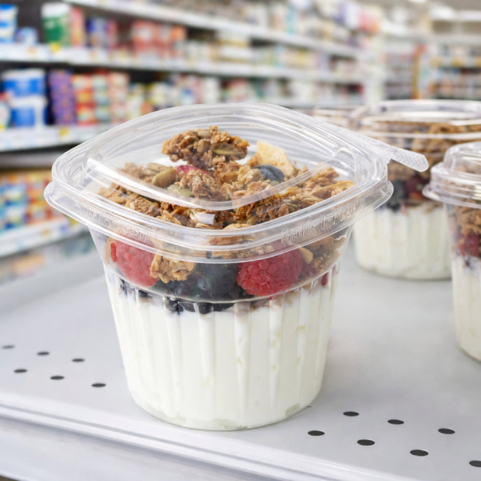 Safe-T-Fresh 12 oz. Tamper Evident Clamshell Square Top Cup with Round Base - #TS12CCQ