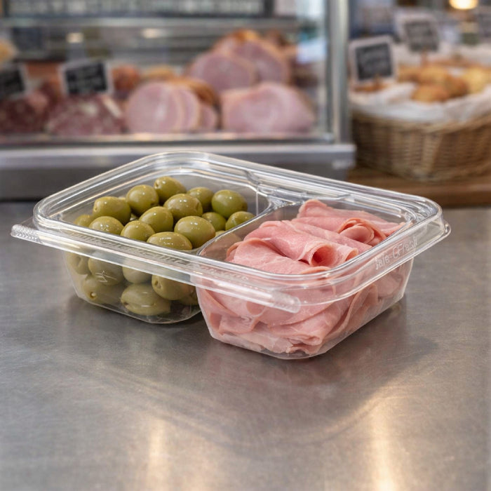 Safe-T-Fresh 16 oz. Tamper Evident 2-Compartment Deli Container - #TS16C2