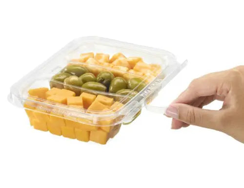 3-compartment deli container showing its tamper evident and tamper resistant feature