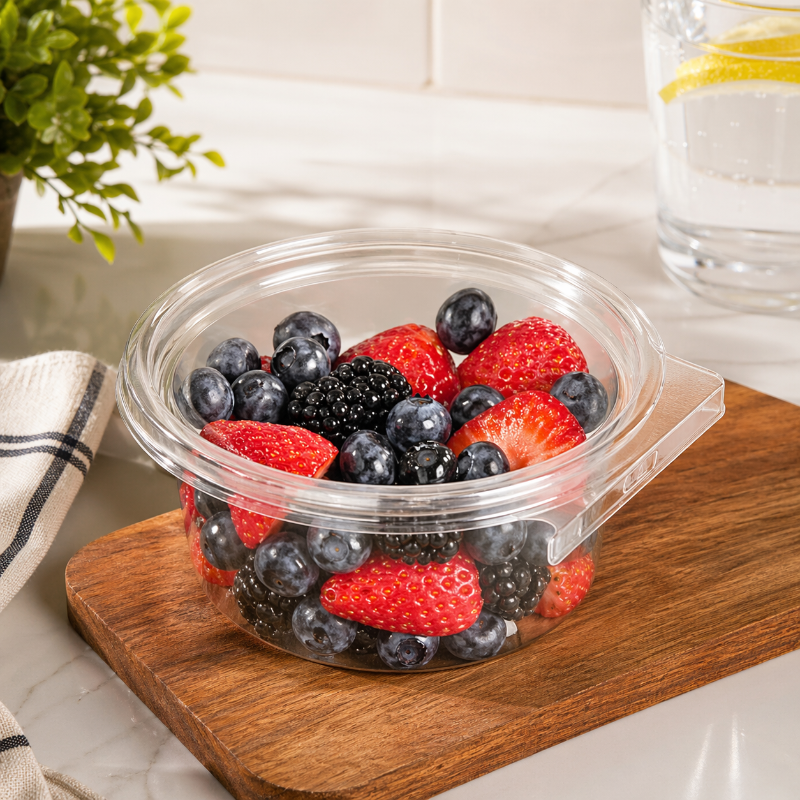 Safe-T-Fresh 12 oz. Tamper Evident Hinged Round Deli Tub - #TS4012R