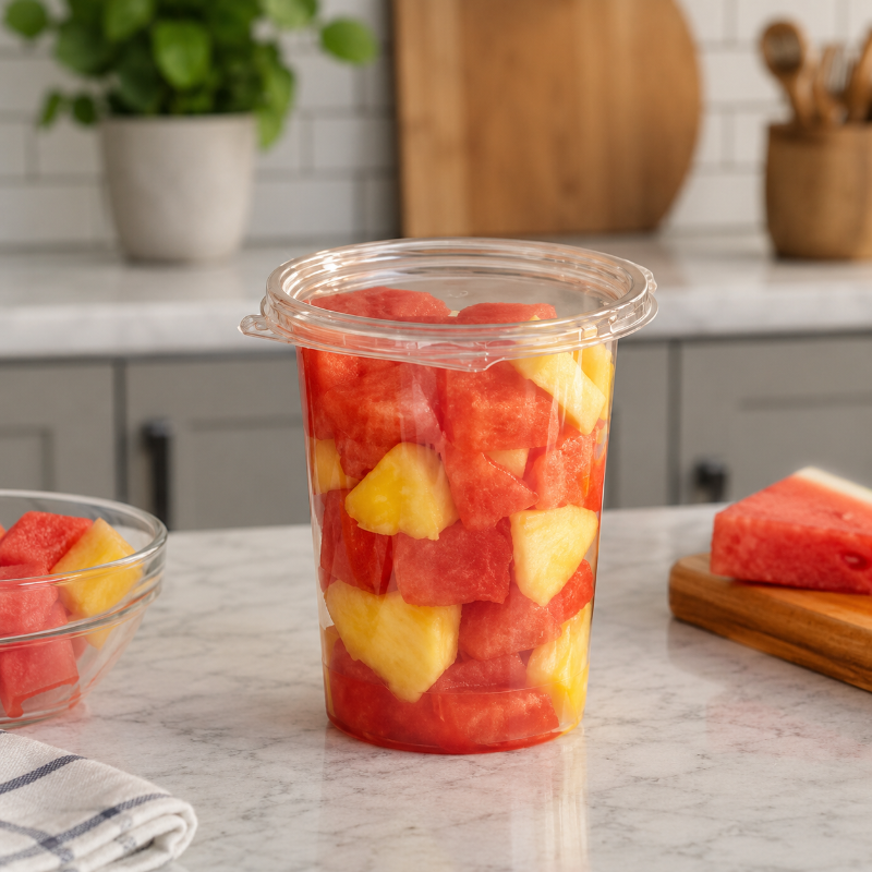 Safe-T-Fresh 32 oz. Tamper Evident Plastic Hinged Round Deli Container - #TS4032R