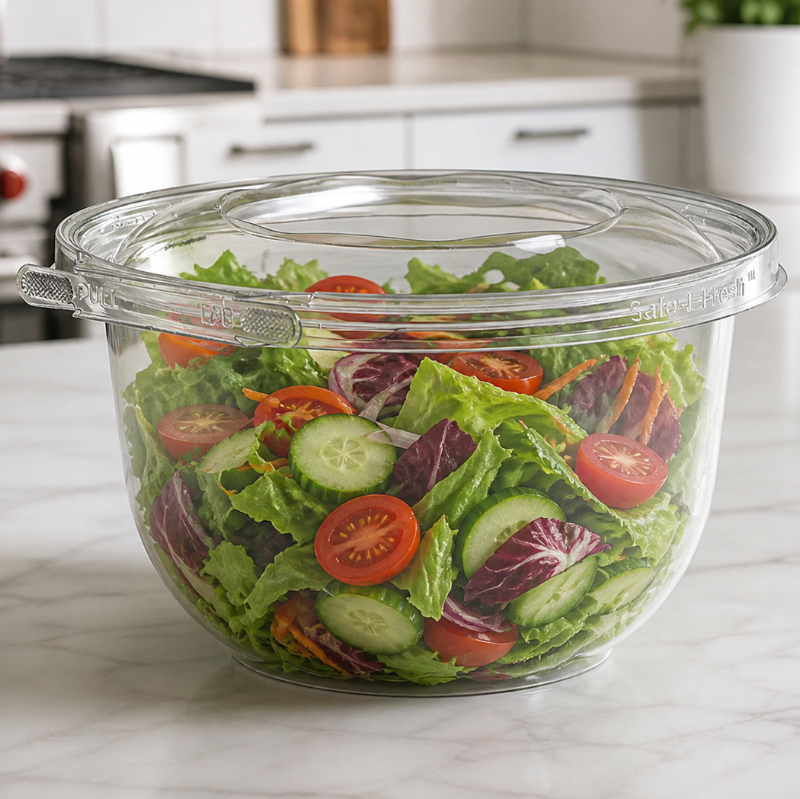 Safe-T-Fresh 48 oz. Tamper Evident & Resistant Deep Clamshell Bowl - #TS48RDP
