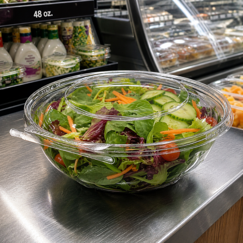 Safe-T-Fresh 48 oz. Tamper Evident Round Deli Bowl - #TS48RN
