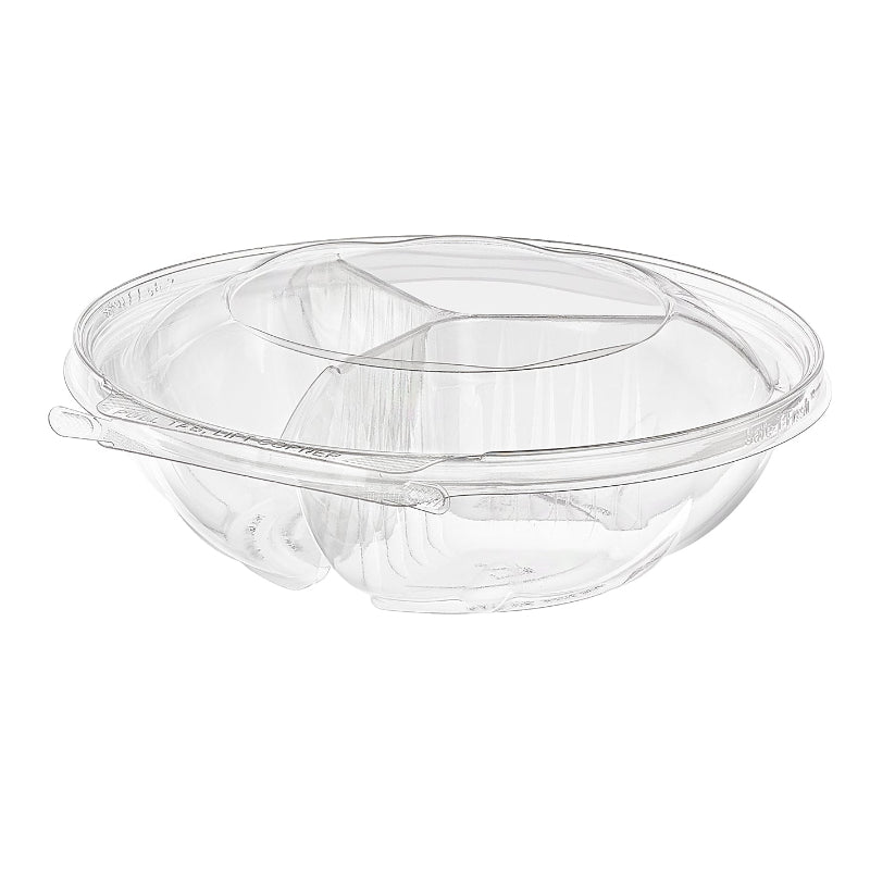 Safe-T-Fresh 52 oz. Tamper Evident 3-Compartment Clamshell Container - #TS52R3N