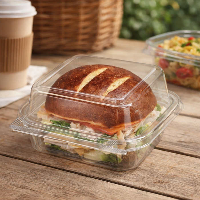 5" x 5" Tamper Evident & Tamper Resistant Deli Clamshell Container - #TS5X5ST