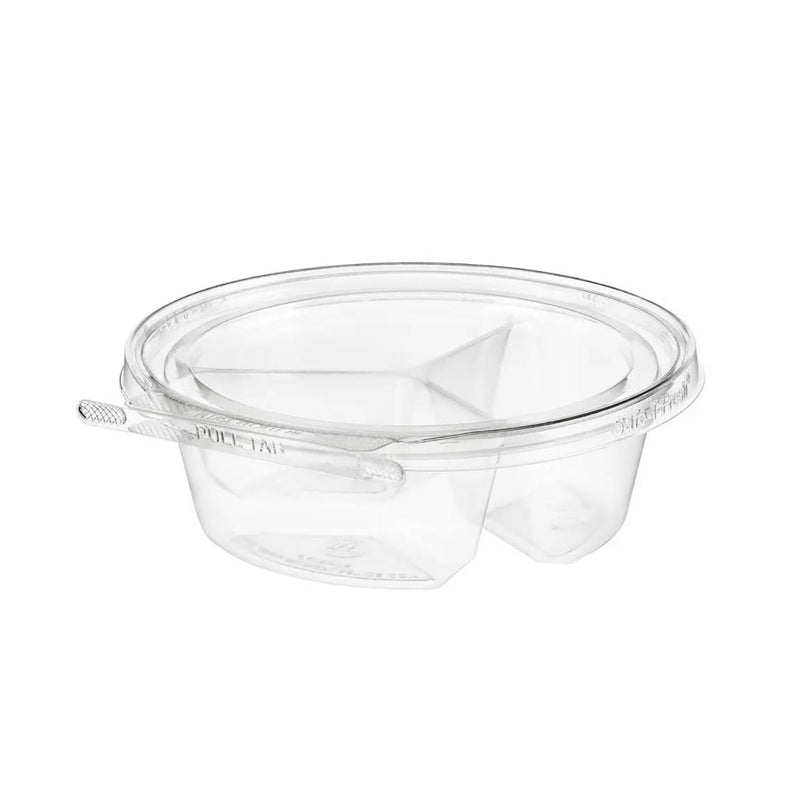 Safe-T-Fresh 7" Round Tamper Evident 3-Compartment Clamshell Tub - #TS7020C3