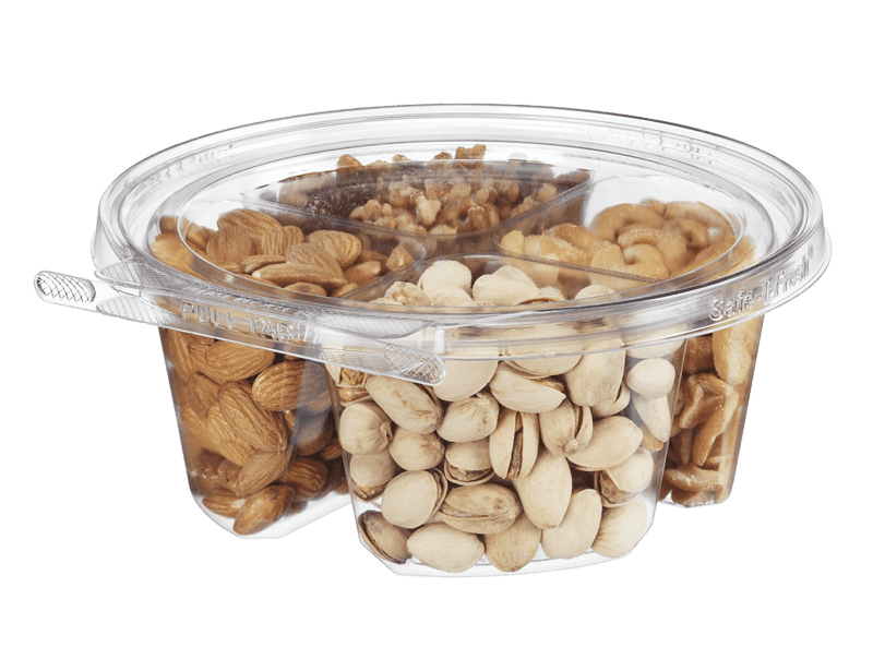 Safe-T-Fresh 7" Round Tamper Evident & Tamper Resistant 4 Compartment Clamshell Tub - #TS7024C4