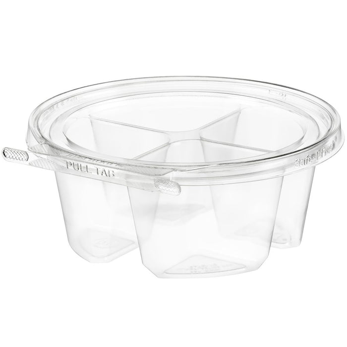 Safe-T-Fresh 7" Round Tamper Evident & Tamper Resistant 4 Compartment Clamshell Tub - #TS7024C4