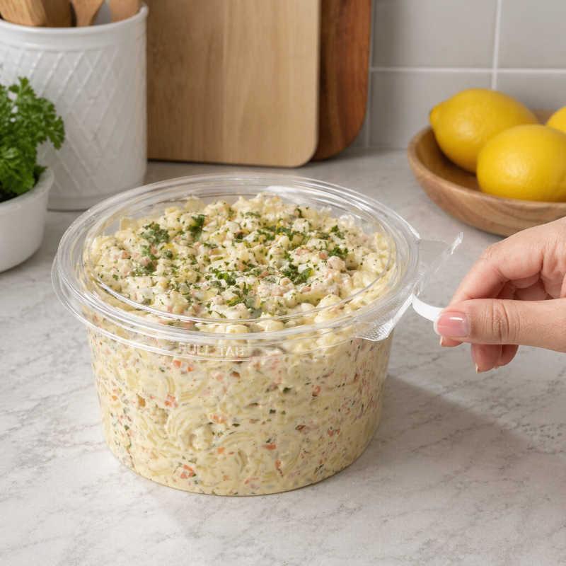 Safe-T-Fresh 49 oz. Tamper Evident Round Hinged Deli Tub - #TS7046