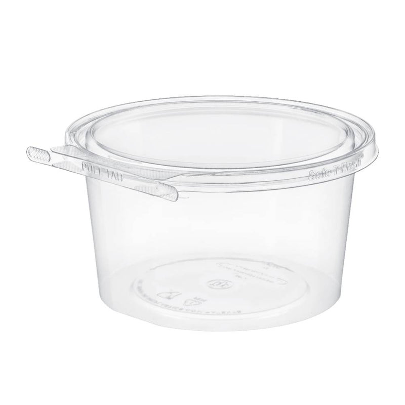 Safe-T-Fresh 49 oz. Tamper Evident Round Hinged Deli Tub - #TS7046