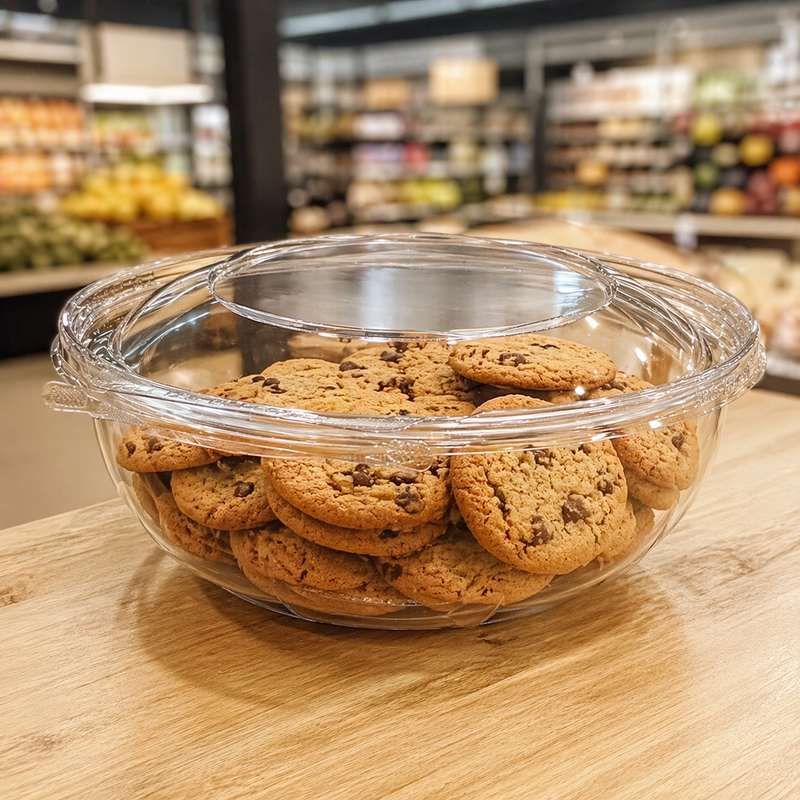 Safe-T-Fresh 80 oz. Tamper Evident Hinged Deli Bowl - #TS80RN