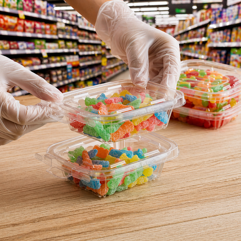 Safe-T-Fresh 8 oz. Tamper Evident Hangable Hinged Snack Container - #TS8T