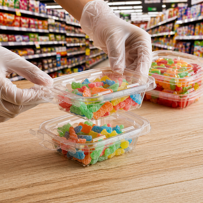 Safe-T-Fresh 8 oz. Tamper Evident Hangable Hinged Snack Container - #TS8T