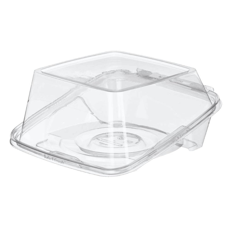 Safe-T-Fresh 8" Tamper Evident Plastic Hinged Cake Container - #TSCKB08D