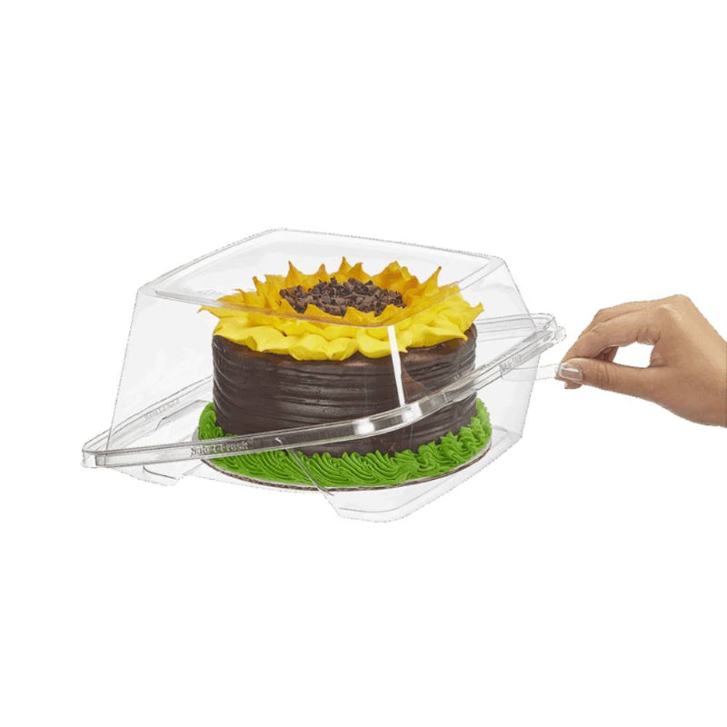 Safe-T-Fresh 7" Tamper Evident Plastic Hinged Cake Container - #TSCKB07D