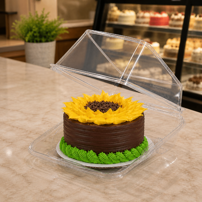 Safe-T-Fresh 7" Tamper Evident Plastic Hinged Cake Container - #TSCKB07D