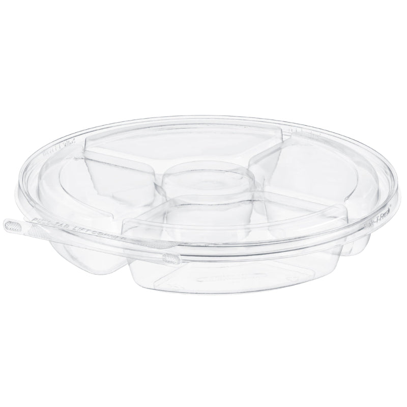 Safe-T-Fresh 54 oz. Tamper Evident 5-Compartment Hinged Veggie Platter - #TSPL054C5