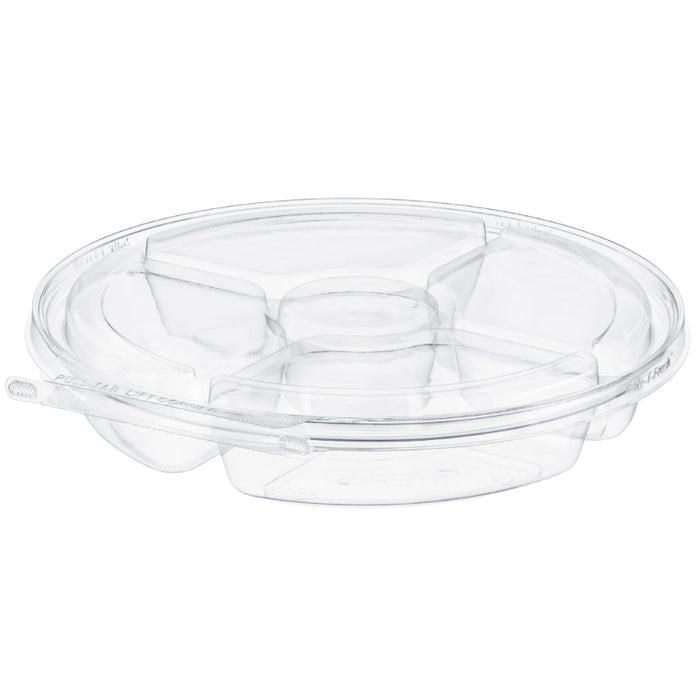 Safe-T-Fresh 54 oz. Tamper Evident 5-Compartment Hinged Veggie Platter - #TSPL054C5