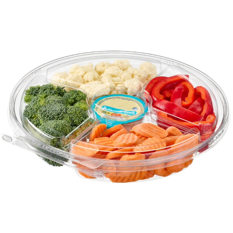 Safe-T-Fresh 54 oz. Tamper Evident 5-Compartment Hinged Veggie Platter - #TSPL054C5