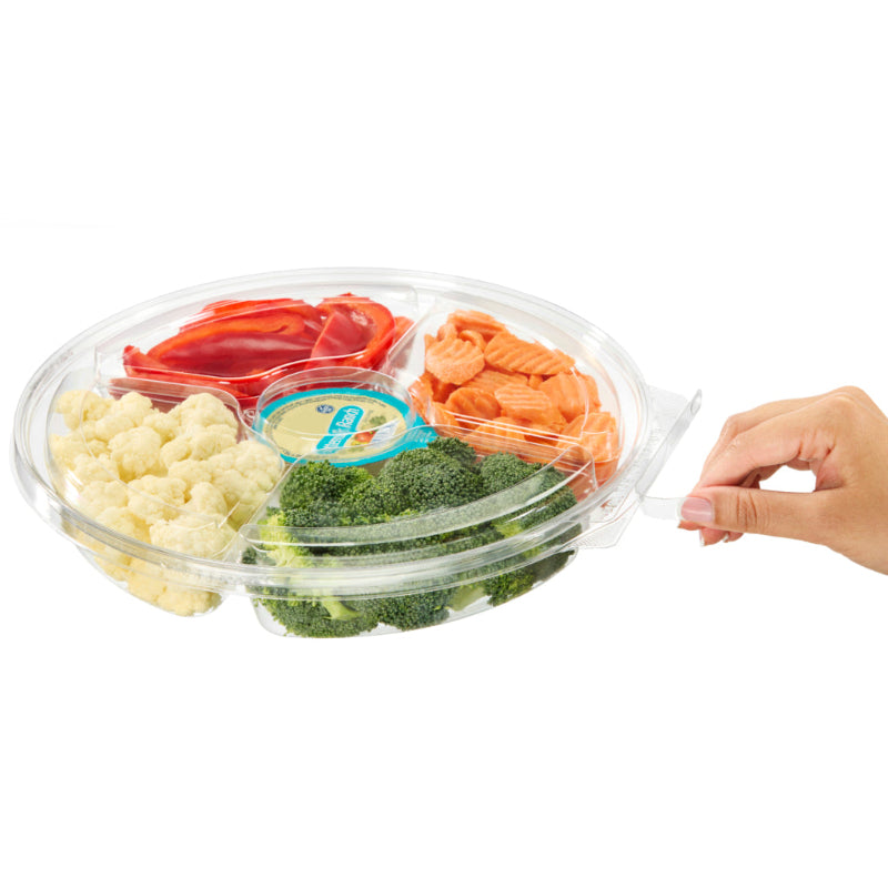 Safe-T-Fresh 54 oz. Tamper Evident 5-Compartment Hinged Veggie Platter - #TSPL054C5