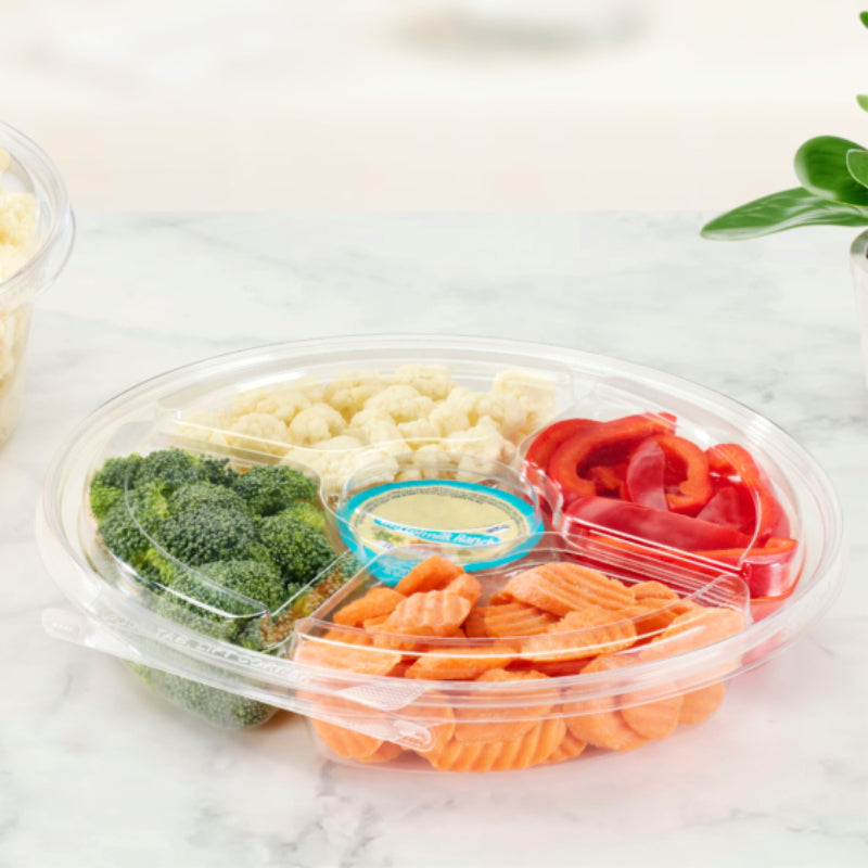 Safe-T-Fresh 54 oz. Tamper Evident 5-Compartment Hinged Veggie Platter - #TSPL054C5
