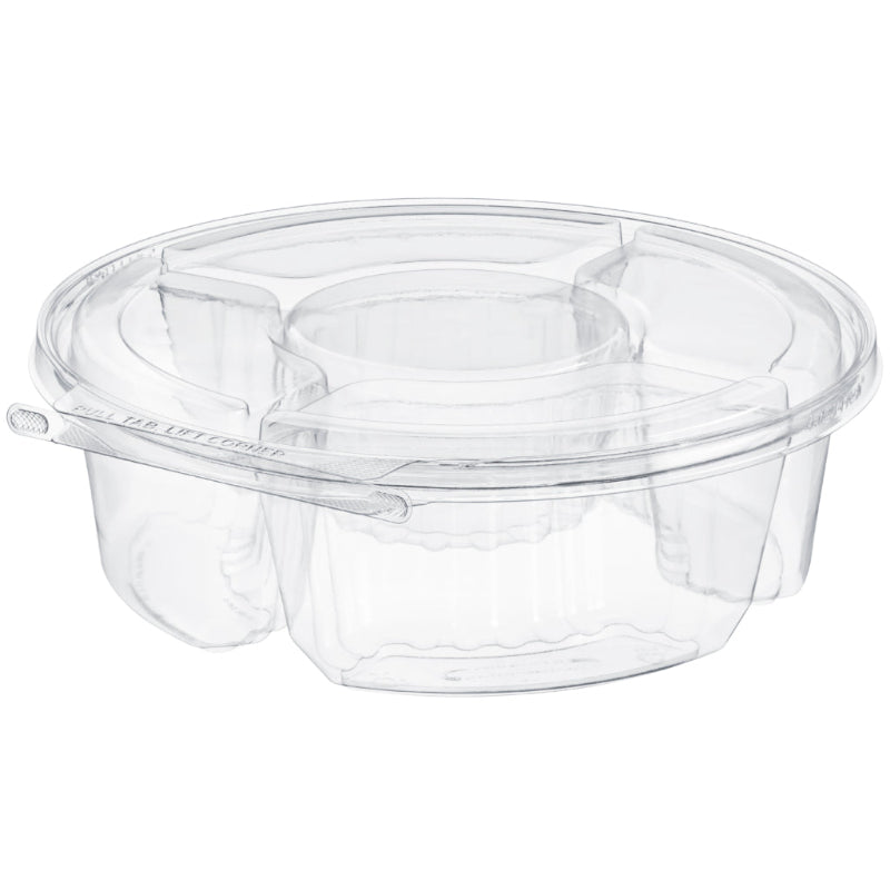 Safe-T-Fresh 104 oz. Tamper Evident 5-Compartment Round Snack Platter - #TSPL104C5