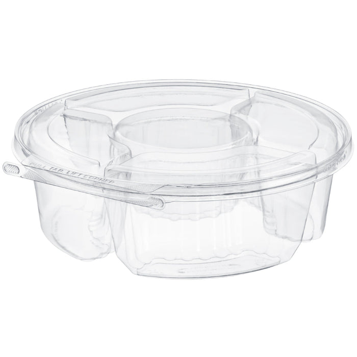 Safe-T-Fresh 104 oz. Tamper Evident 5-Compartment Round Snack Platter - #TSPL104C5