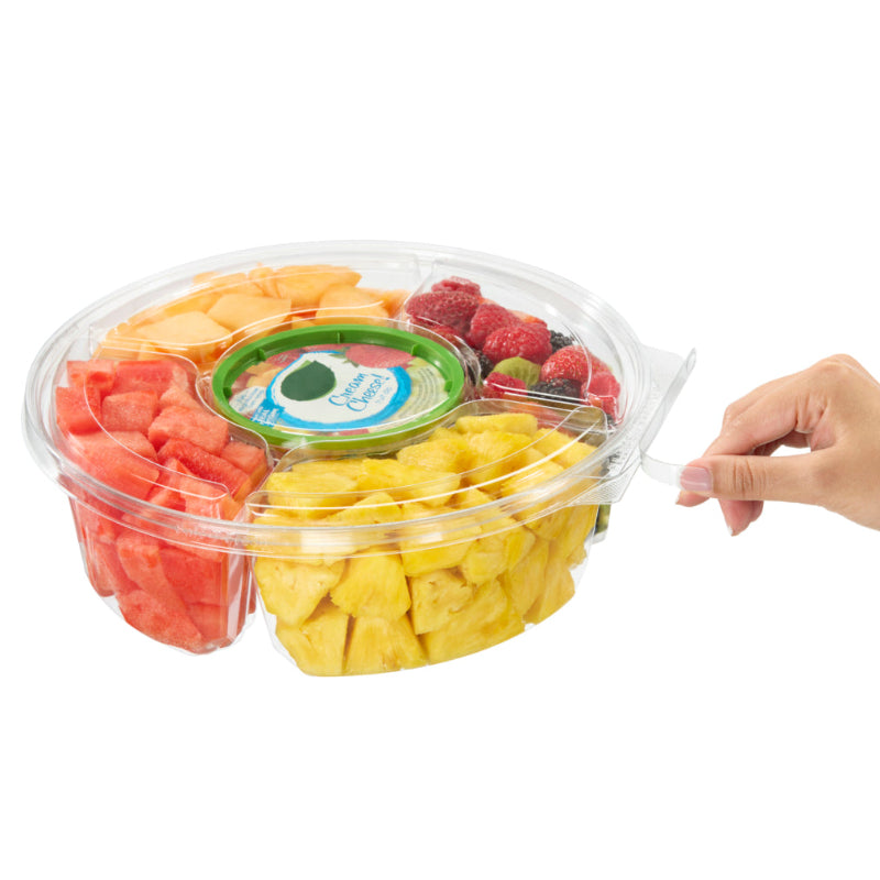 Safe-T-Fresh 104 oz. Tamper Evident 5-Compartment Round Snack Platter - #TSPL104C5