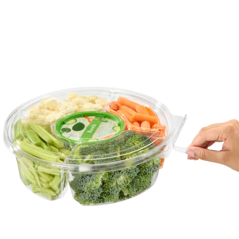 Safe-T-Fresh 104 oz. Tamper Evident 5-Compartment Round Snack Platter - #TSPL104C5