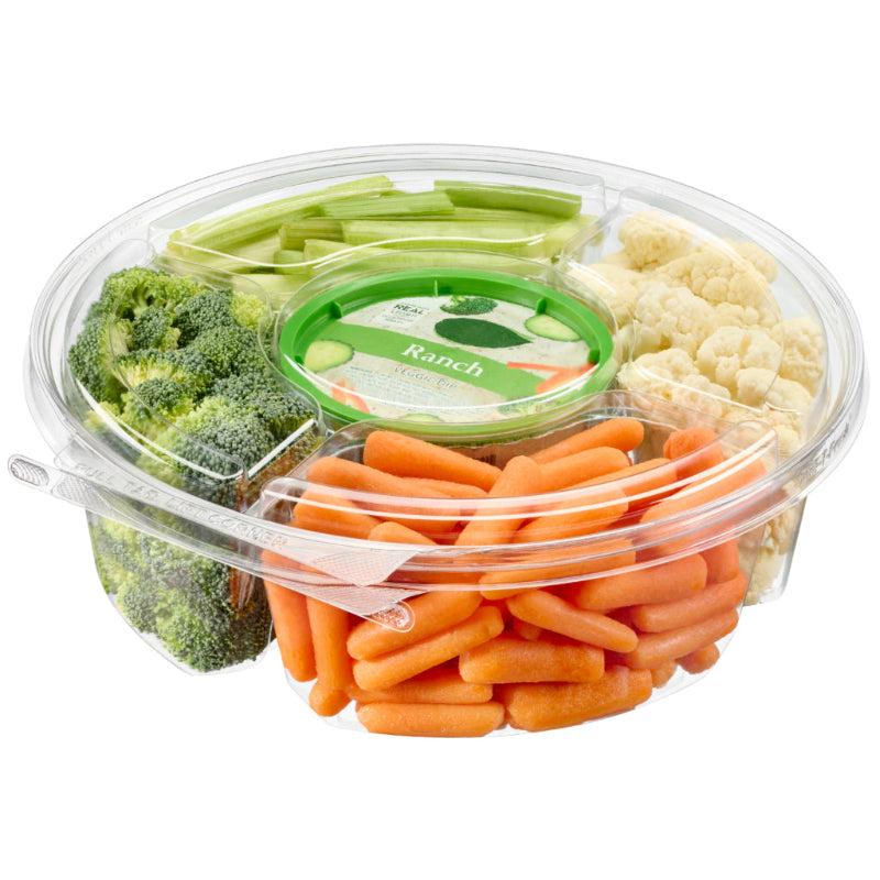 Safe-T-Fresh 104 oz. Tamper Evident 5-Compartment Round Snack Platter - #TSPL104C5