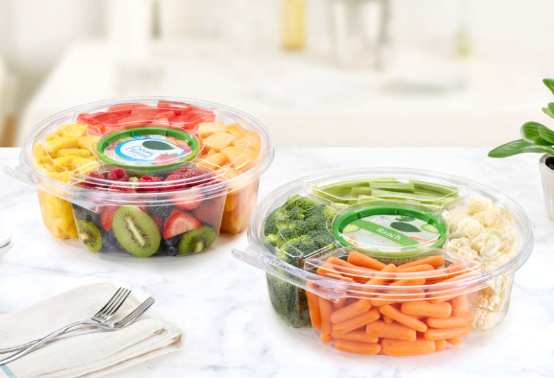 Safe-T-Fresh 104 oz. Tamper Evident 5-Compartment Round Snack Platter - #TSPL104C5