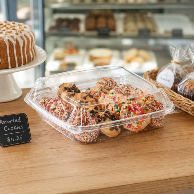 VisiblyFresh 8 x 7 Square Hinged Plastic Bakery Container with High Dome Lid - #VF8090