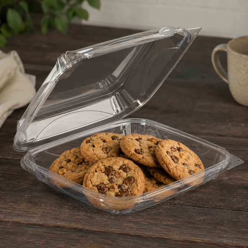 VisiblyFresh 8 x 7 Square Hinged Plastic Bakery Container - #VF8092