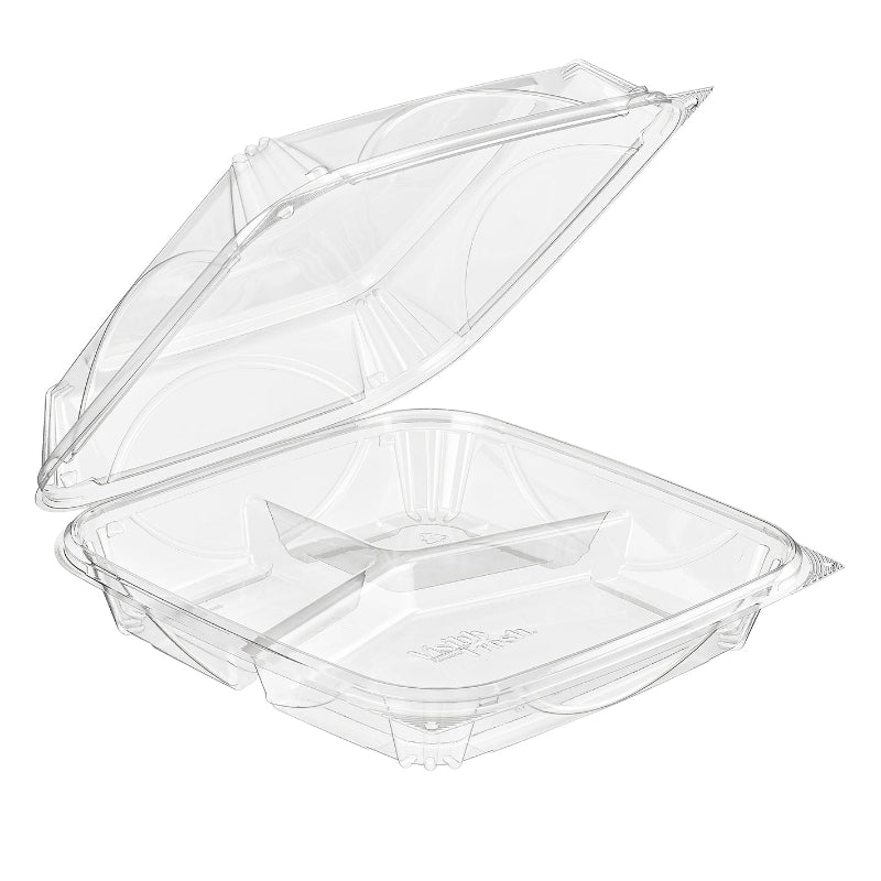 VisiblyFresh 9 x 9 Square 3-Compartment Plastic Hinged Deli Container - #VF8109