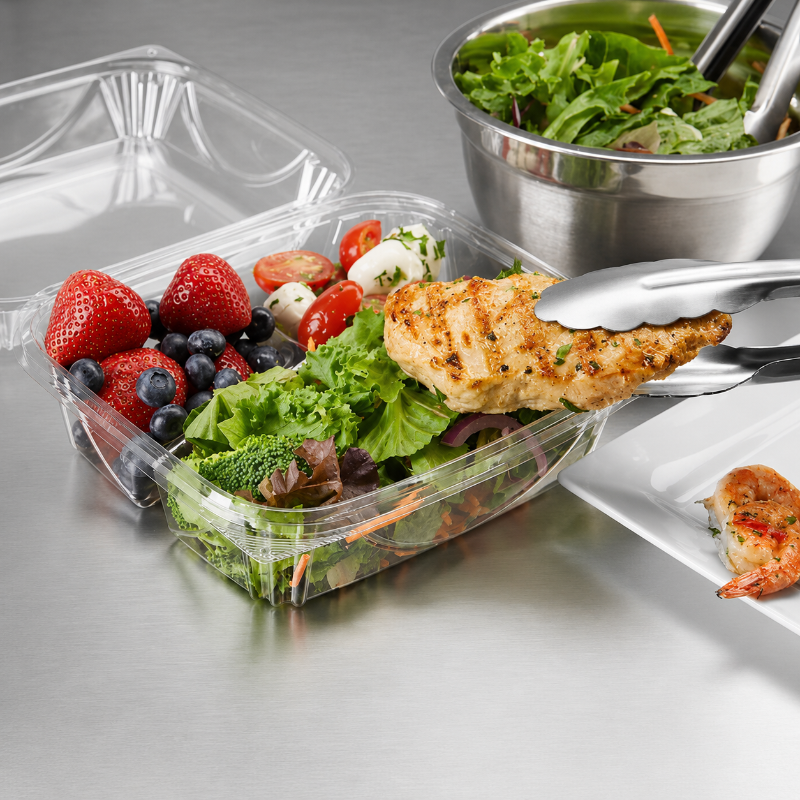 VisiblyFresh 9 x 9 Square 3-Compartment Plastic Hinged Deli Container - #VF8109