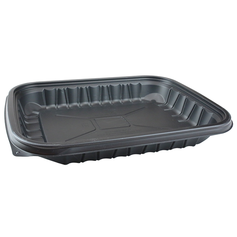 12" x 9" Entrée2Go 48 oz. PP Plastic Black Container - #YCNB12X94800