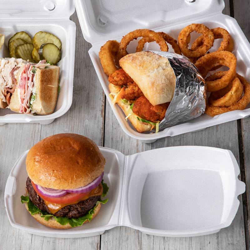 6" x 6" x 3" PS Foam White Hinged Takeout Container - #YTH100800000