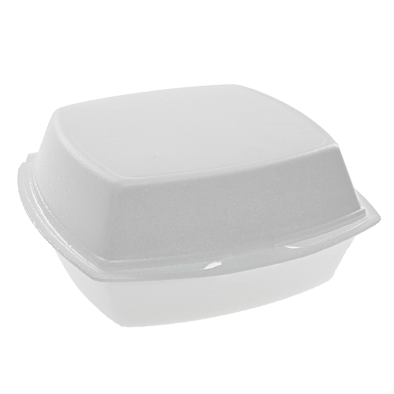 6" x 6" x 3" PS Foam White Hinged Takeout Container - #YTH100800000