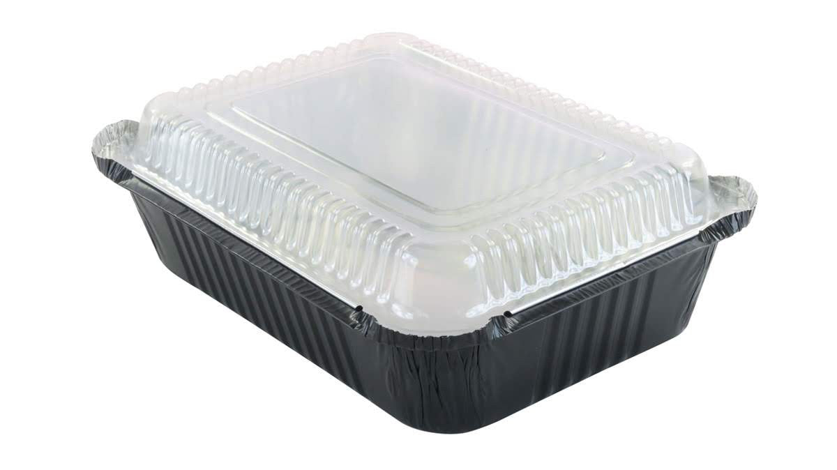 Colored Disposable Aluminum 3.75 Pound Carryout pan w/ Plastic Lid #3227P