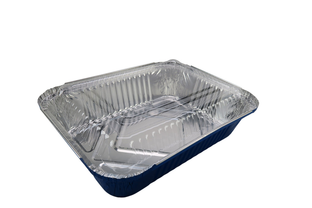 Colored Disposable Aluminum 3.75 Pound Carryout pan w/ Plastic Lid #3227P