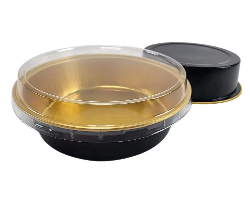 8 oz. Smooth wall Disposable Round Foil Pan with Snap-on Plastic Lid  #A42P KitchenDance