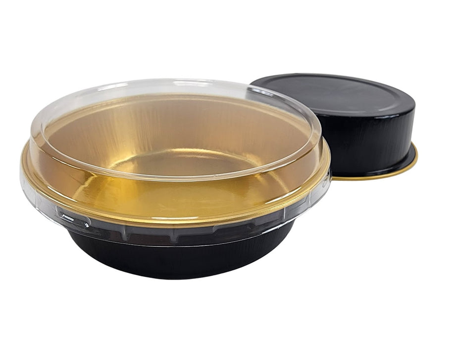 8 oz. Smooth wall Disposable Round Foil Pan with Snap-on Plastic Lid  #A42P