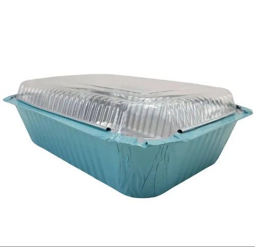 Colored 1½ lb. Shallow Foil Oblong Pan with Plastic Lid #6417P KitchenDance