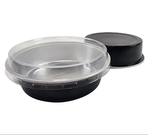 8 oz. Smooth wall Disposable Round Foil Pan with Snap-on Plastic Lid  #A42P KitchenDance