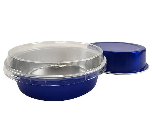 8 oz. Smooth wall Disposable Round Foil Pan with Snap-on Plastic Lid  #A42P KitchenDance