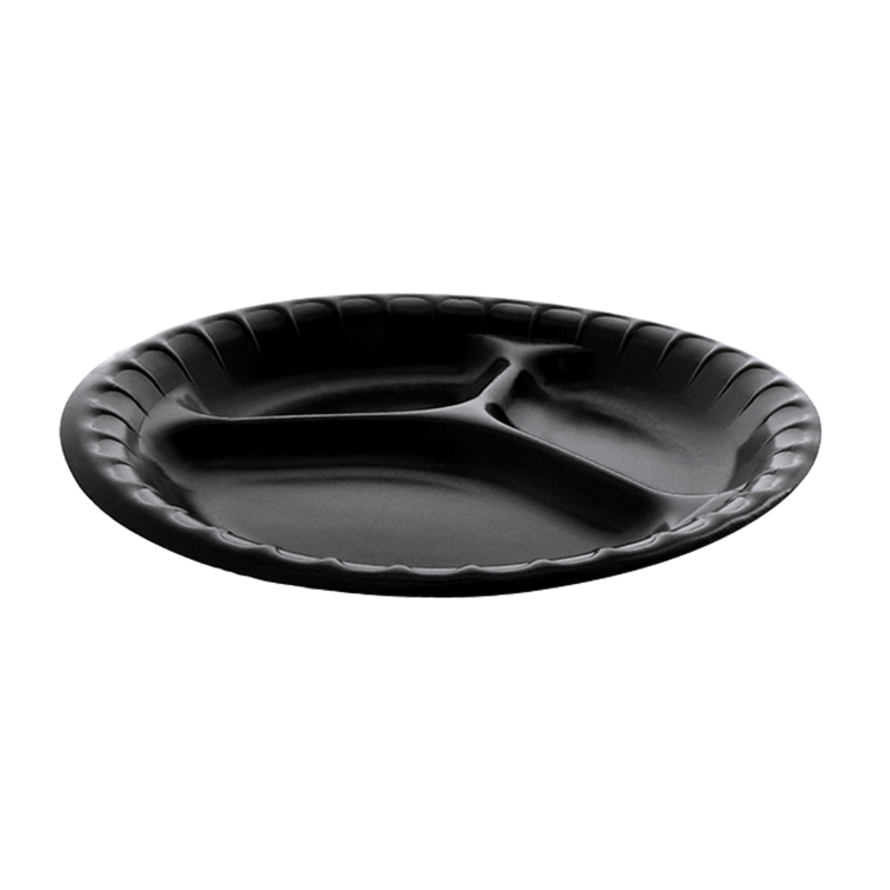 9" Placesetter 3-Compartment Deluxe Laminated PS Foam Plate - Sleeve of 125 - #YTKB00110000