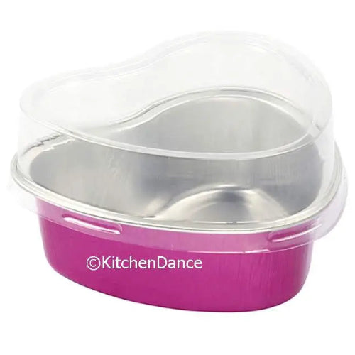 Disposable Mini Heart Shaped Foil Pan with Plastic Lid   #3055P KitchenDance