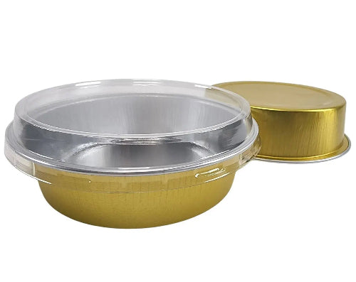 8 oz. Smooth wall Disposable Round Foil Pan with Snap-on Plastic Lid  #A42P KitchenDance